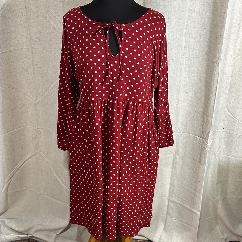 Suzanne Betro Red Polka Dot Long Sleeve Midi Dress
